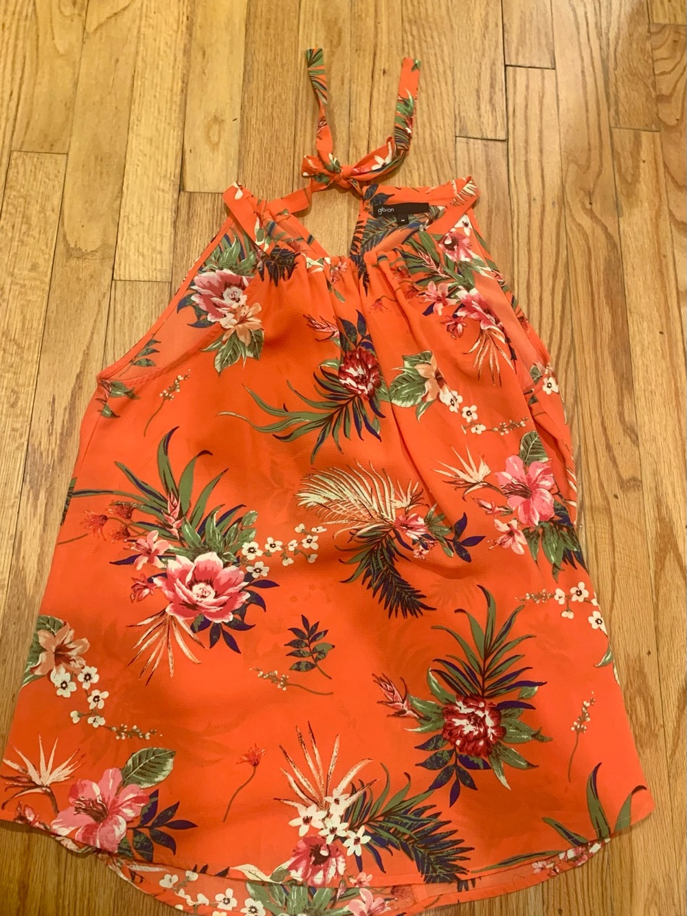 Gibson Orange Tropical Floral Halter Dress